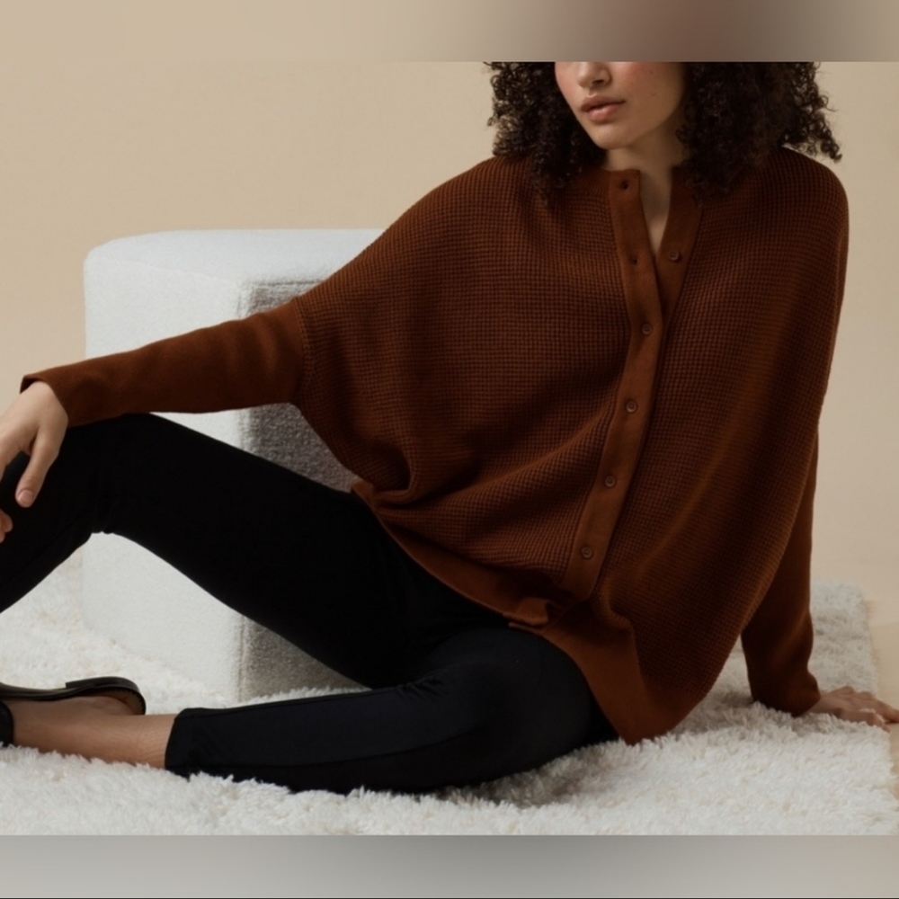 Vetta Oversized Waffle Terracotta Convertible Sweater M